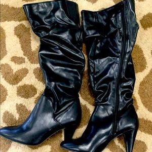 Black high heeled boots